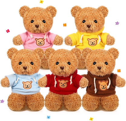 HyDren 4 Pcs Bears Stuffed Animal Soft Plush Toys Valentine 12 Inches Cute Small Shaggy Bear with Hoodie Bow Tie for Kids Boys Girls Baby Shower Birthday Party (Bow Tie Style,Light Brown)