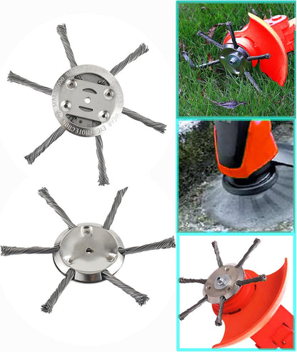 6 inch Steel Wire Weed Brush Cutter Trimmer Head Electric Weed Blades Head Wired Trimmer Head Replacement Weed Wackers Attachment for Electric Cordless String Trimmers, Weed Wrecker(2 Pack)