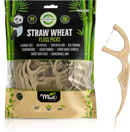 Dental Floss Picks, Biodegradable Handle, Kids Floss, Bamboo Floss, Natural Floss Non Toxic, Organic Floss, Gentle on Gums - Zero Waste, Vegan Organic, Eco Friendly, 100 Mint-Flavored Picks