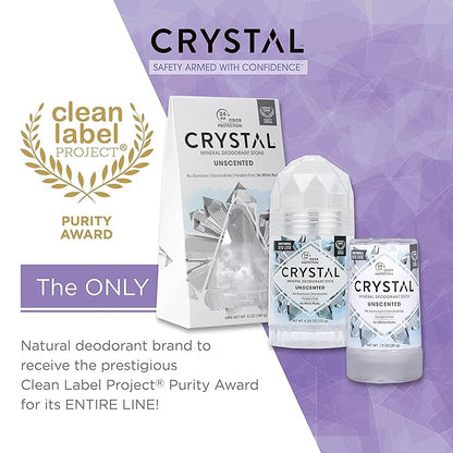 CRYSTAL™ Travel Stick Mineral Deodorant - Unscented Body Deodorant With 24-Hour Odor Protection, Non-Staining & Non-Sticky, Aluminum Chloride & Paraben Free, 1.5 FL OZ – (Pack of 2)