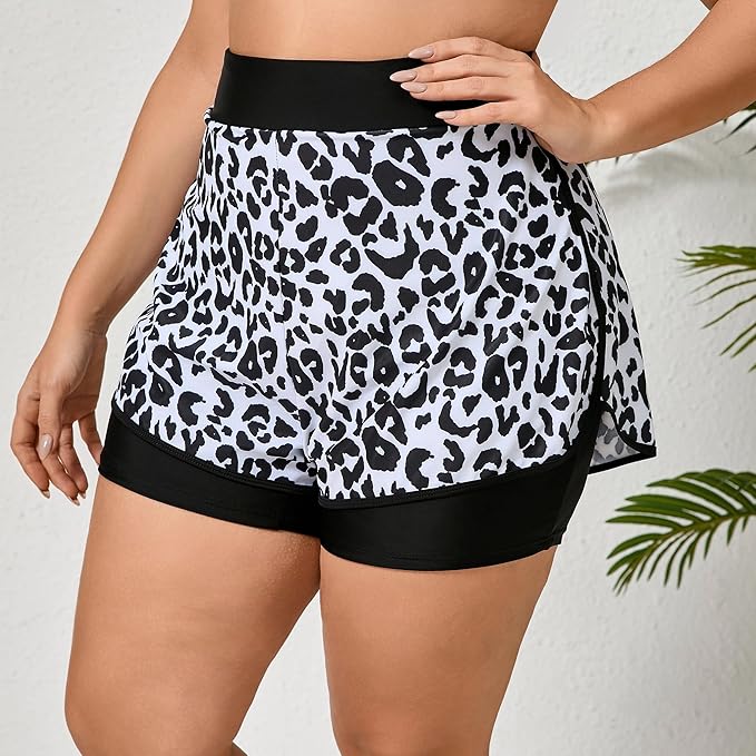 Halcurt Women's Plus Size High Waisted Swim Board Short with Boxer Liner Quick Dry Swimsuit Bottoms