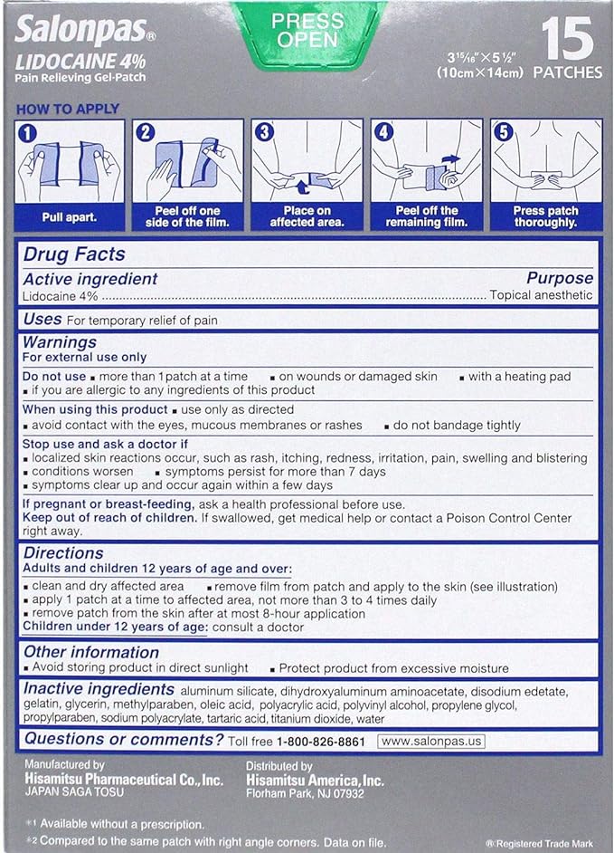 Salonpas Lidocaine Gel-Patch (15 Count) (2 Pack)