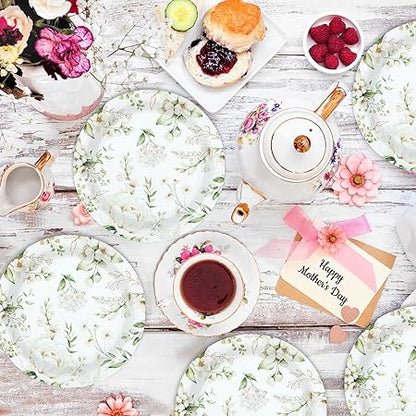 48PCS White Floral Party Paper Plates 7In Wildflower Party Decorations Spring Blossom Flowers Dinner Plates Greenery Disposable Tableware for Wedding Bridal Baby Shower Birthday Party Supplies