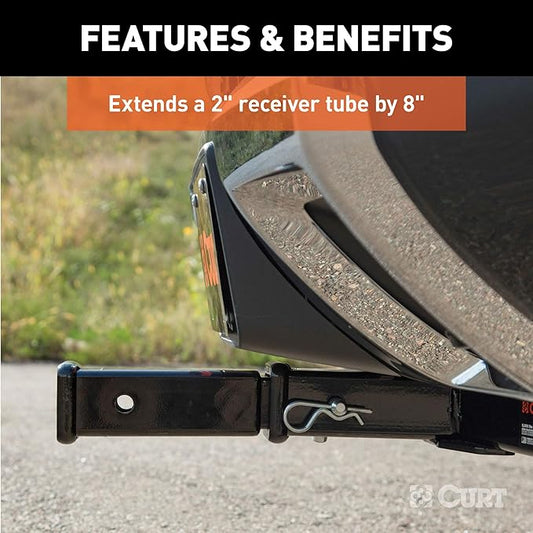 CURT 45791 8-Inch Long Trailer Hitch Extension with Solid Shank for 2-Inch Receiver, 3,500 lbs