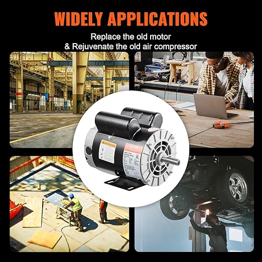 VEVOR 3HP Air Compressor Electric Motor, 230V 15.5 Amps, 56 Frame 3450RPM, 5/8" Keyed Shaft, 1.88" Shaft Length, Single Phase, CW/CCW Rotation (Factory Setting is CCW)