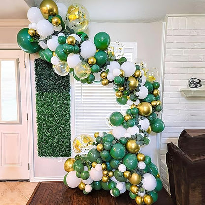 Dark Green and Gold Metallic Balloons 12inch Green Gold White Balloons for Jungle Theme Green and Gold Party Decorations