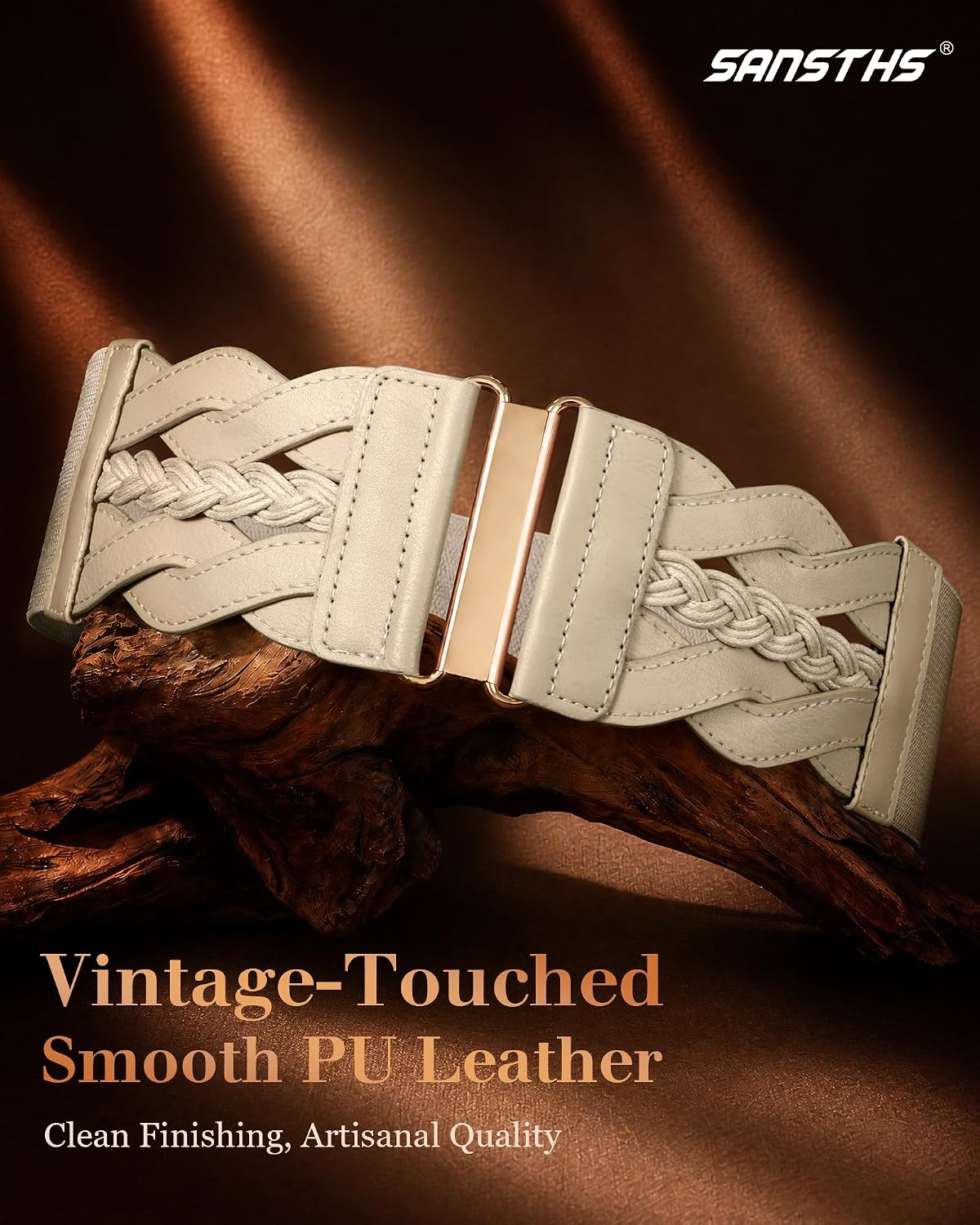SANSTHS Vintage Stretchy Belt for Women, Womens Wide Elastic Belts for Dresses Coats, Fashion Womens Belts with Gold Buckle