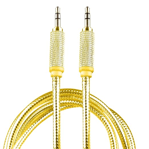 Braided Nylon Transparent PVC Jacket 1M Aux Audio Cable 0.138 in Jack Male to Male Cable for Multimedia Devices - Gold
