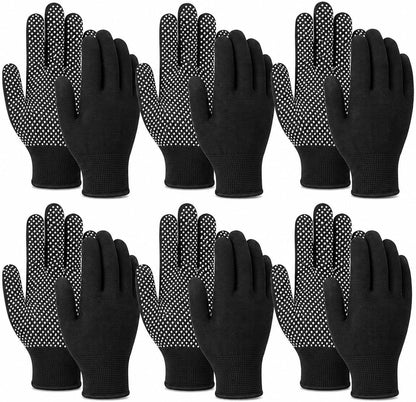 2 Pairs Work Gloves with Anti-Slip Grip Dots - Thin Breathable Cotton Gloves for Men & Women - Stretchy Cloth Gloves for Warehouse, Gardening & Woodworking (Black)