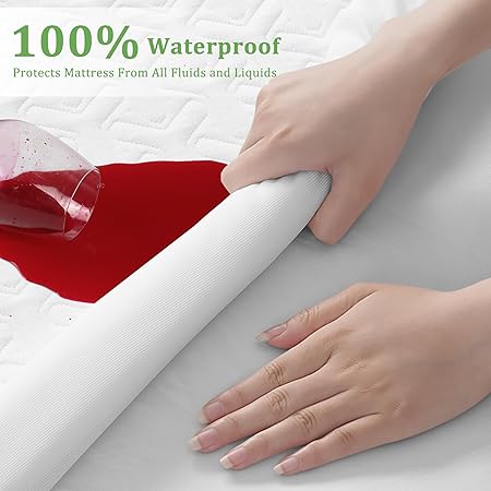 MERITLIFE Premium 100 Waterproof King Size Mattress Protector Cooling King Mattress Pad Cover Breathable Deep Pocket Topper Protection Machine Washable Noiseless Quiet (White,King 78"x80")