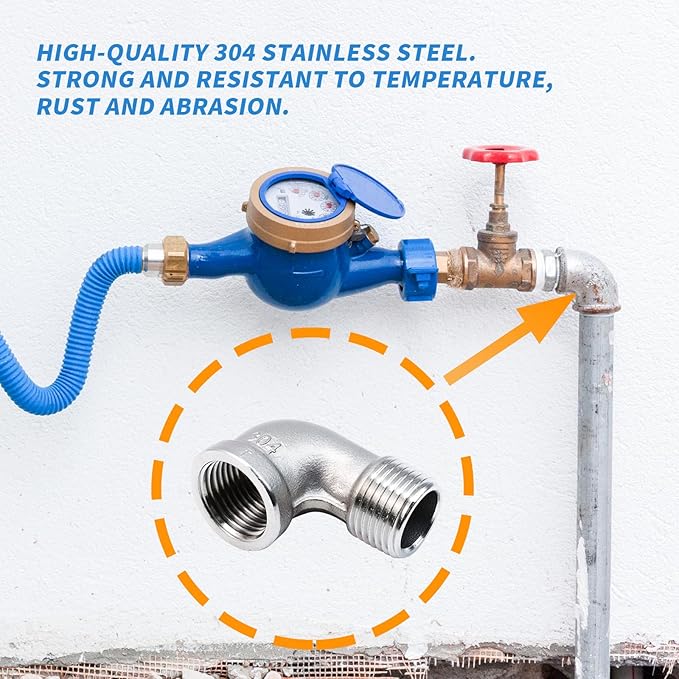 2Pcs 304 Stainless Steel 90 Degree Elbow 34" NPT Threaded Pipe Fitting Female x Male