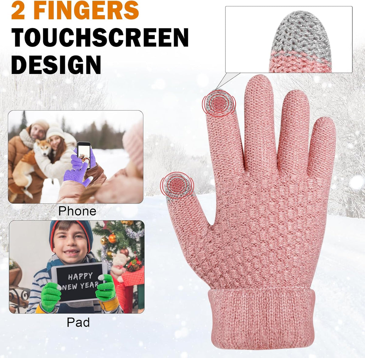 ONESING 3 Pairs Kids Winter Gloves Touch Screen Warm Gloves Knit Gloves for Boys Girls