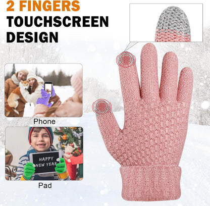 ONESING 3 Pairs Kids Winter Gloves Touch Screen Warm Gloves Knit Gloves for Boys Girls