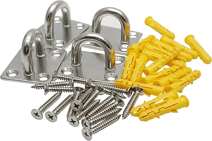 4 Pcs 2 x 1.6 Inch 304 Stainless Steel Ceiling Hooks Pad Eyes Plate Marine Hardware Hooks with Screws