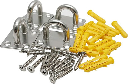 4 Pcs 2 x 1.6 Inch 304 Stainless Steel Ceiling Hooks Pad Eyes Plate Marine Hardware Hooks with Screws