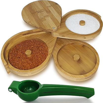 Margarita Salt Rimmer Set 3 Tier Bamboo Glass Rimmer Handheld Citrus Juicer Sugar and Salt Rimmer for Cocktails Cocktail Accessories for Drinks