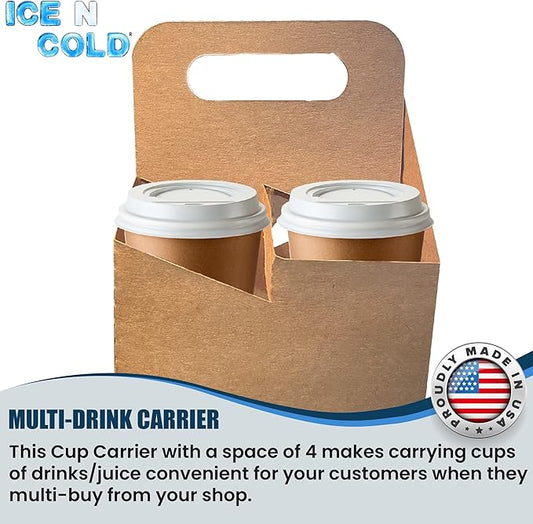4 Cup Drink Carrier with Handle  Kraft Paperboard Cup Holder  Disposable Cup Holder for Hot or Cold Drinks  Cup Carrier for Food Delivery Services, Uber Eats, Door Dash (15)
