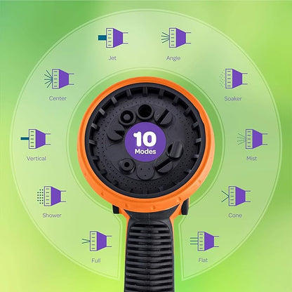 Hose Nozzle [Orange] Heavy Duty Hose Sprayer With 10 Adjustable Watering Patterns. Thumb Control Design, Comfortable Ergonomic Grip, Garden Hose Nozzle for Watering Plants & Lawns/Fun showers/Cleaning