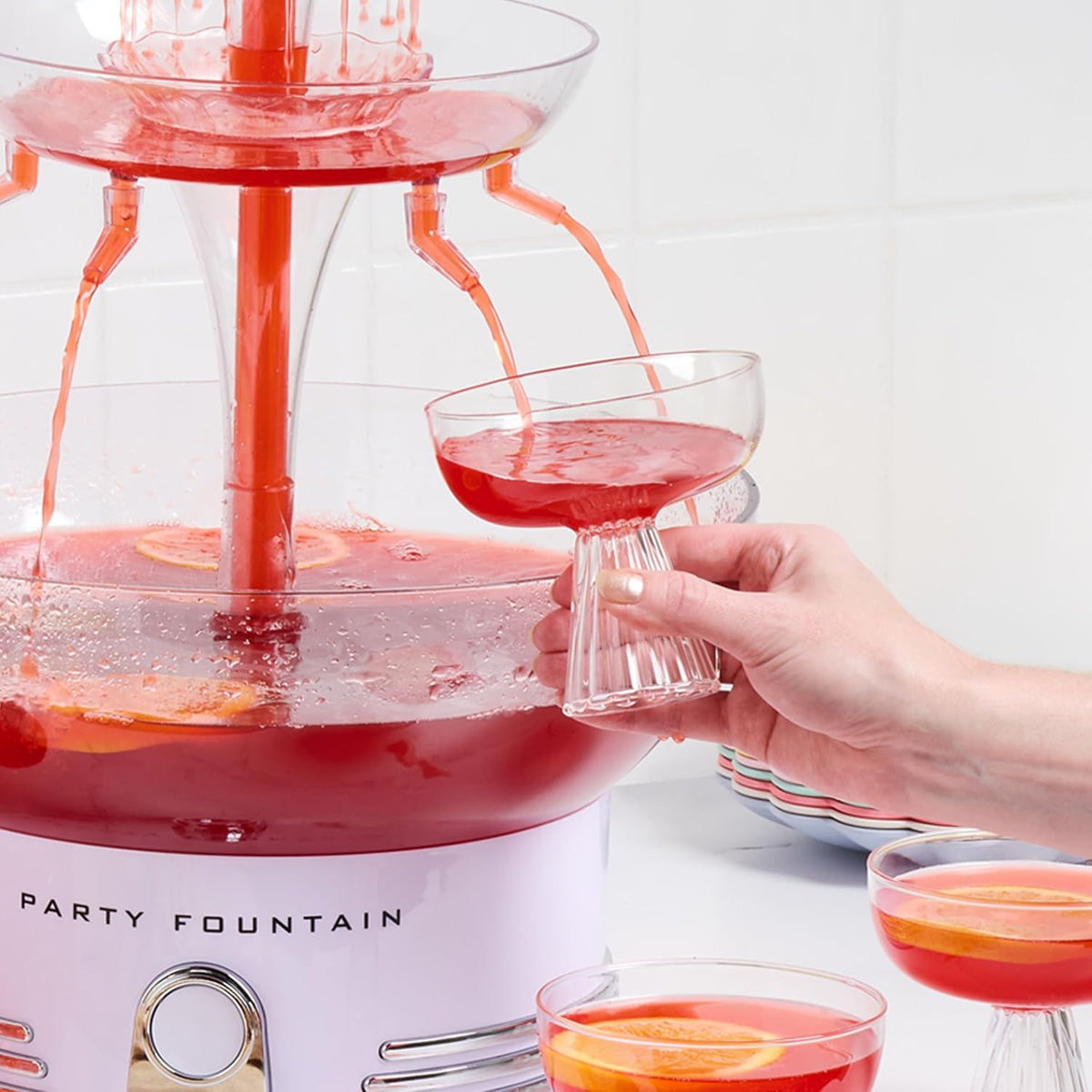 Nostalgia Countertop Retro Lighted Party Beverage Fountain – 1.5 Gallon Capacity, 3-Tiered Cascading Tower with LED Base - Perfect for Punch, Juice, Wine, Champagne & More