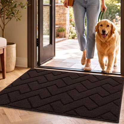 Indoor Doormat,Welcome Door mat,Non Slip Door Mats 20"x32" Absorbent Resist Dirt Entrance Inside Floor Mats for Entryway Washable Low-Profile(Coffee)