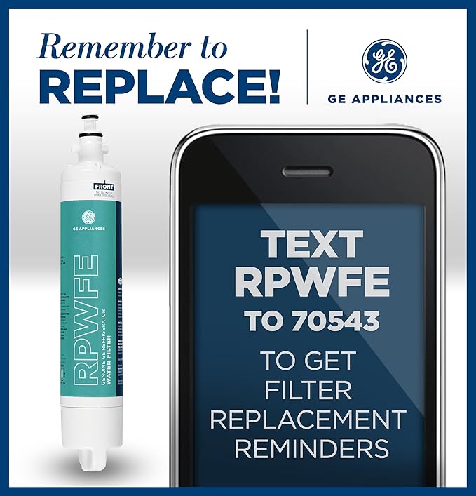 GE RPWFE Refrigerator Water Filter, Genuine Replacement Filter, Certified to Reduce Lead, Sulfur, and 50+ Other Impurities, Replace Every 6 Months for Best Results, Pack of 1