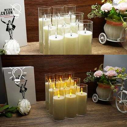 Flickering Flameless Candles Battery Operated with Remote and 2468 H Timer Plexiglass Led Pillar Candles Pack of 9 (D2.2"xH 5"6"7")with Realistic Moving Wick Candles for Home Decor(Ivory)