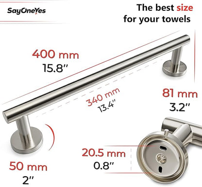 Brushed Nickel Towel Bar 16 Inch  Heavy Duty Stainless Steel SUS304 Towel Holder Rack for Bathroom, Kitchen, Bedroom Wall Mounted - Single Layer Shower Towel Hanger Rod