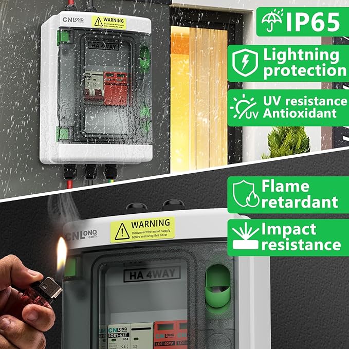 Solar Disconnect Switch 40 Amp DC 500V Circuit Breaker with Lightning Surge Protector Arrester and IP65 Breaker Box for Outdoor Solar Panel System