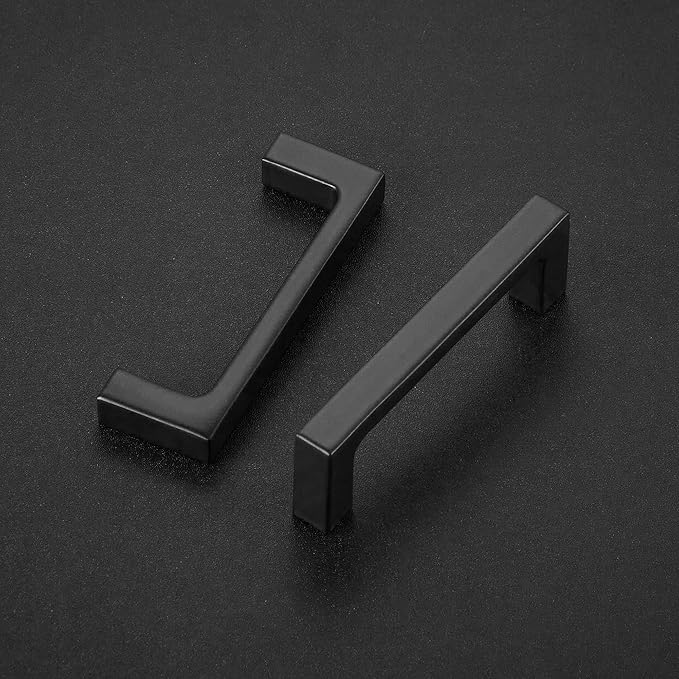 Matte Black Kitchen Cabinet Pull, 2 Pack 3 Inch(76MM) Hole Center, Modern Square Flat Hardware Handle and Knob for Cabinet Door Drawer Cupboard Wardrobe Bathroom Furniture Dresser