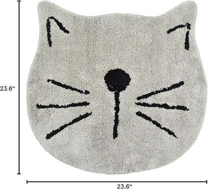 HelloTree Cat Design Bath Mat, Non-Slip, Soft, Washable, Absorbent, Fun Absorbent Mat for Kids, for Living Room, Bedroom, Bathroom, 23.6 x 23.6 inches, Gray