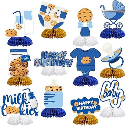 12 Pcs Milk and Cookies 1st Birthday Party Decorations Milk and Cookie Table Decor Baby Shower Happy Birthday Honeycomb Centerpieces Table Decorations for 1st Party Supplies