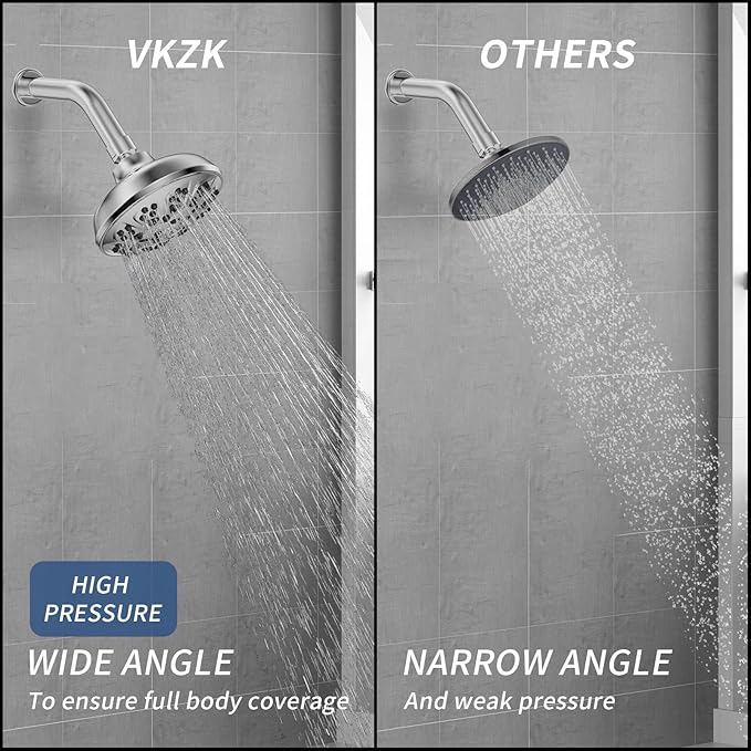 10-Mode High Pressure Shower Head Fixed Showerhead, Anti-Clogging Silicone Nozzles-Premium Quality Luxury Design(Luxury Polished Chrome) - 1-Min Install Easy Clean Adjustable Angles