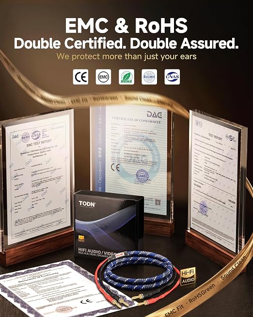 TODN 6.5ft Speaker Cable with Banana Plugs 99.99% 4-Core OFC for Audiophile 1 Cable 24K Gold-Plated Banana Plug Speaker Wire with Connectors, Nylon Braided, for Speakers Home Theater Amplifier Stereo