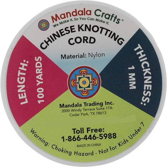 Mandala Crafts Nylon Satin Cord 1mm Rattail Cord Red String - 100 Yds Nylon Chinese Knotting Cord Rat Tail Silk Cord for Bracelet Necklace Jewelry Making Macrame Trim