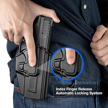 Compatible with Glock 43 Glock 43x, OWB Holster Fit G43 G43x, 360 Degrees Adjustable Belt Clip, Fit 1.5'' 1.75'' 2.0'' 2.25'' Wide Belt, Level II Retention Index Finger Release