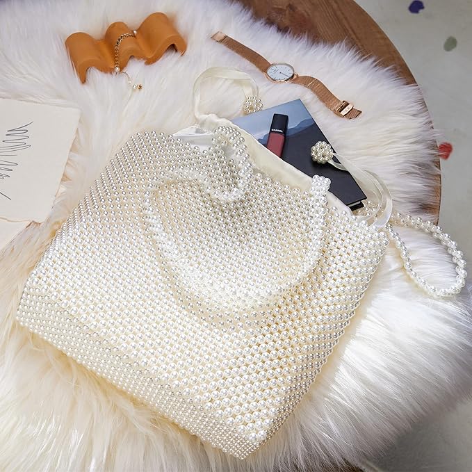 Pearl Purse Tote Bag Shouder Bag For Women Wedding Party Shiny Beaded Bag Travel Bag With Pearl