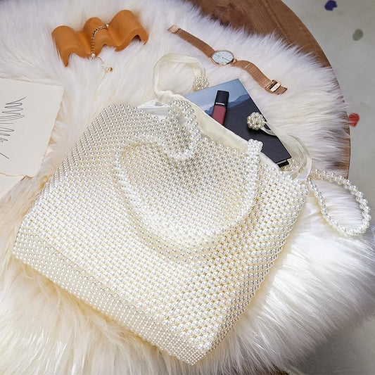 Pearl Purse Tote Bag Shouder Bag For Women Wedding Party Shiny Beaded Bag Travel Bag With Pearl