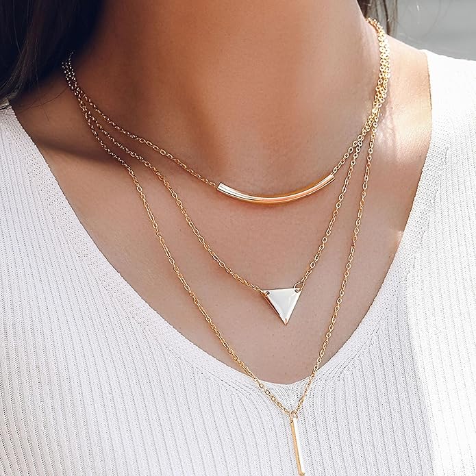Roe Dolph Gold Layered Necklace for Women Geometry Pendant Necklace Minimalist Choker Necklace Long Chains Necklace Jewelry Gift