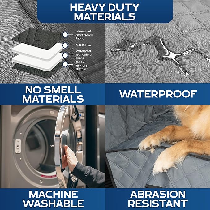 Dog Hammock for Truck with Door Protection - Heavy Duty Large Size Fits Full-Size Trucks - Waterproof Dog Seat Cover for Back Seat - Machine Washable with Travel Bag