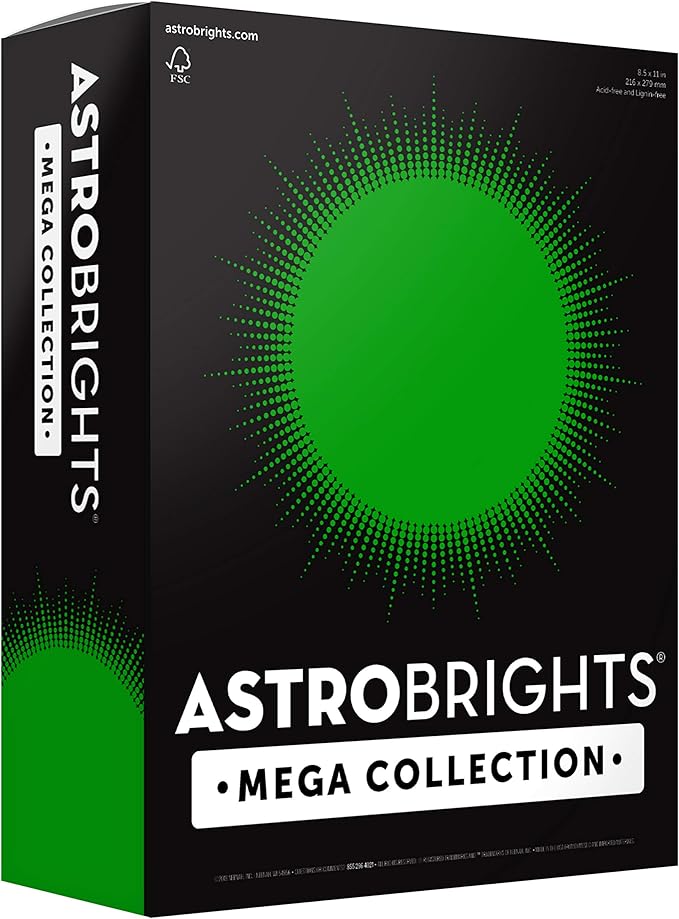 Astrobrights Mega Collection, Colored Cardstock, Ultra Green, 320 Sheets, 65 lb176 gsm, 8.5" x 11" - MORE SHEETS! (91678)