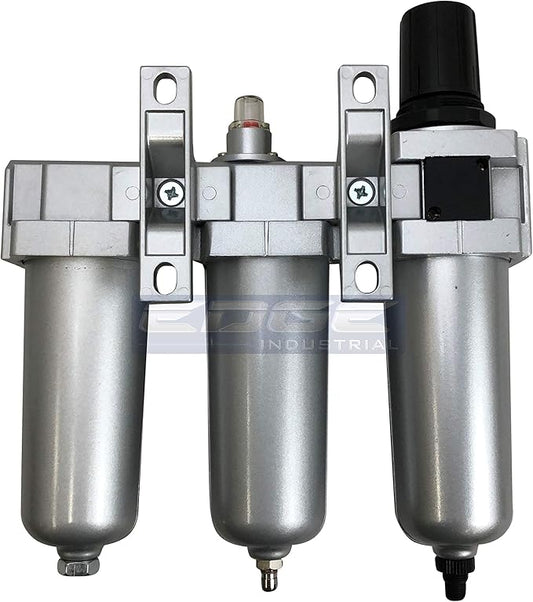 3 STAGE, HEAVY DUTY INDUSTRIAL GRADE FILTER REGULATOR COALESCING DESICCANT DRYER SYSTEM FOR COMPRESSED AIR LINES, METAL BOWLS, GREAT FOR PAINT SPRAY AND PLASMA CUTTER (12" NPT, AUTO DRAIN)