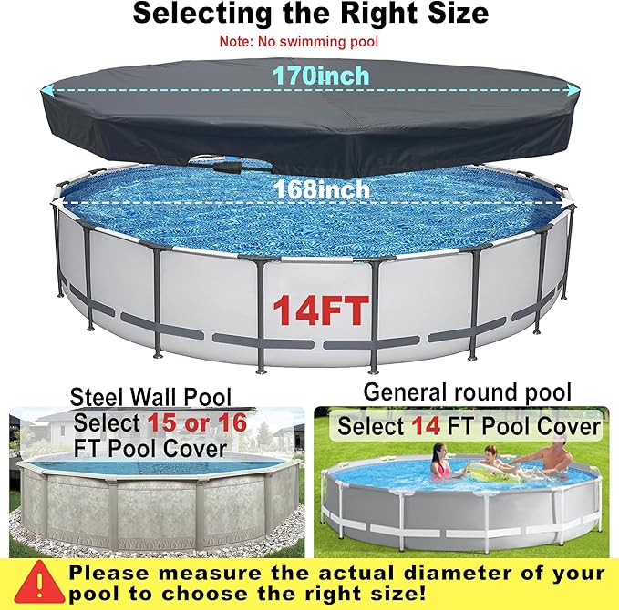 14 Ft Pool Cover with Automatic Drain Above Ground Pool Cover, Easy Installation Round Pool Cover Protector, Round Hot Tub Cover Ideal for hydrophilic and Dustproof Winter Pool Cover