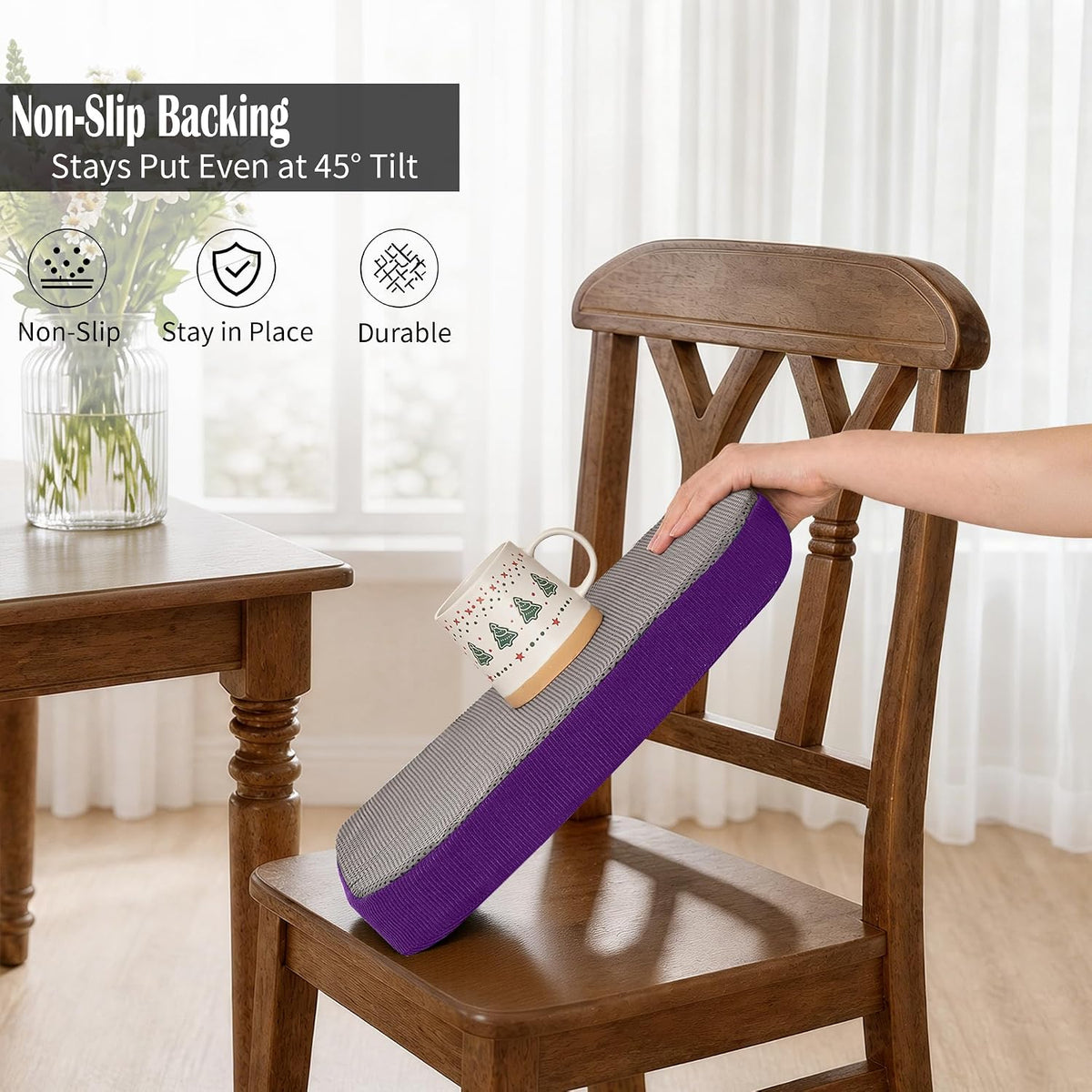 Dining Chair Cushions Set of 2-2" Thick High-Density Foam Chair Pads with Ties and Non-Slip Bottom, Removable Washable Cover for Dining and Kitchen, 17"x16", Purple