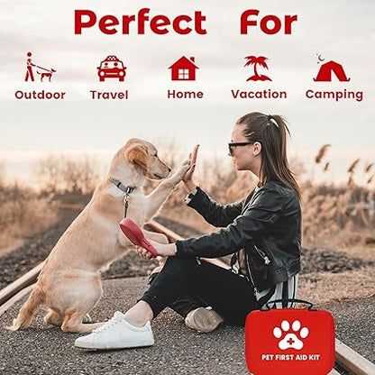 Dog First Aid Kit, Pet First Aid Kit for Dogs and Cats, Home Office Travel Car First Aid Kit Emergency Kit Dog Travel Kit for Hiking, Dog Medical kit Emergency Survival Kit, Red
