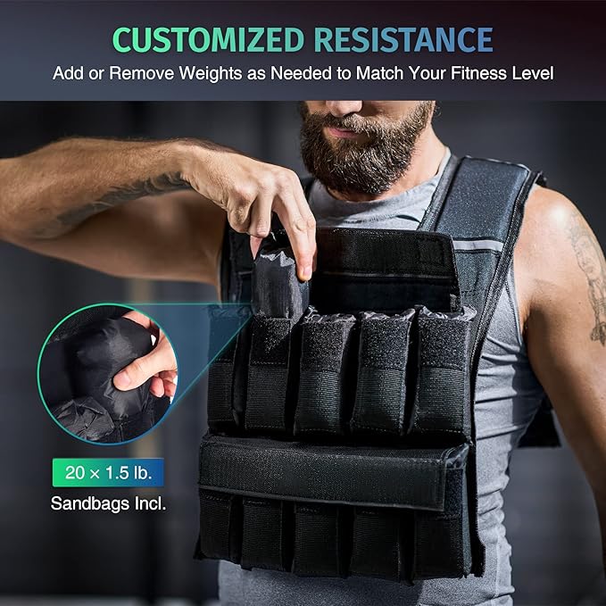 ZELUS 23lb 30lb 60lb Weighted Vest with Adjustable Weights for Exercise, Weight Vest for Men, Workout Vest for Home Workouts Cardio Strength Training Weight Loss