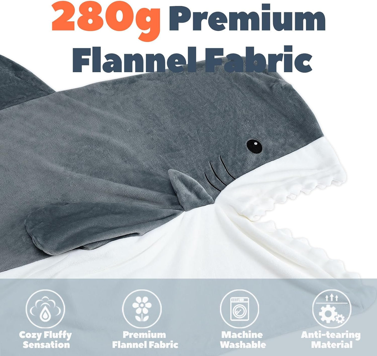 Touchat Shark Blanket for Adult Super Soft Cozy Flannel Throw Wearable Blanket, Cartoon Animals Blanket Hoodie, Sleeping Bag Cosplay Costume Gifts for Shark Lovers (Grey, L)