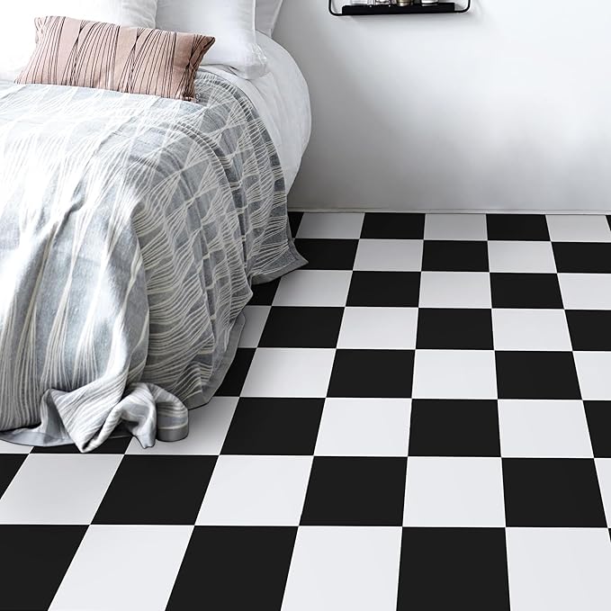 Vinyl Flooring Peel and Stick Floor TileCoverings 12in12in Easy to Install and Waterproof for Bathroom and Kitchen (10 PCS, Black and White)