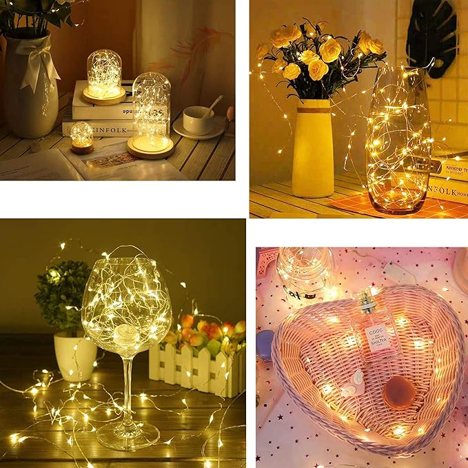 YJFWAL 2 Pack Fairy String Lights(Built in Batteries) Battery Operated Fairy Lights Starry String Lights on 10ft3m Silvery Copper Wire for Christmas Wedding Party Halloween Easter Decor (Warm White)