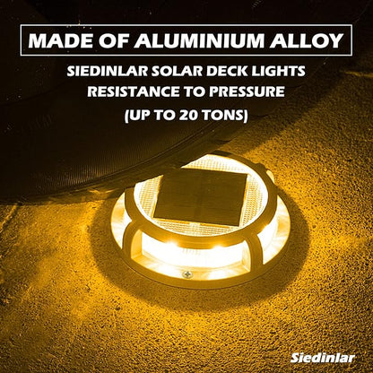 SIEDiNLAR Solar Deck Lights Outdoor 2 Modes 16 LEDs Driveway Markers Dock Light Solar Powered Waterproof for Ground Step Pathway Walkway Stair Garden Road Yard 4 Pack (Cool WhiteWarm White)