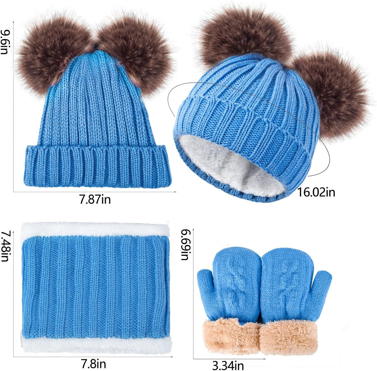 Kids Winter Beanie - Thermal Fleece Lined Knit Hat, Soft Neck Warmer Girls & Boys 1-10 Years (Mittents NOT Included)